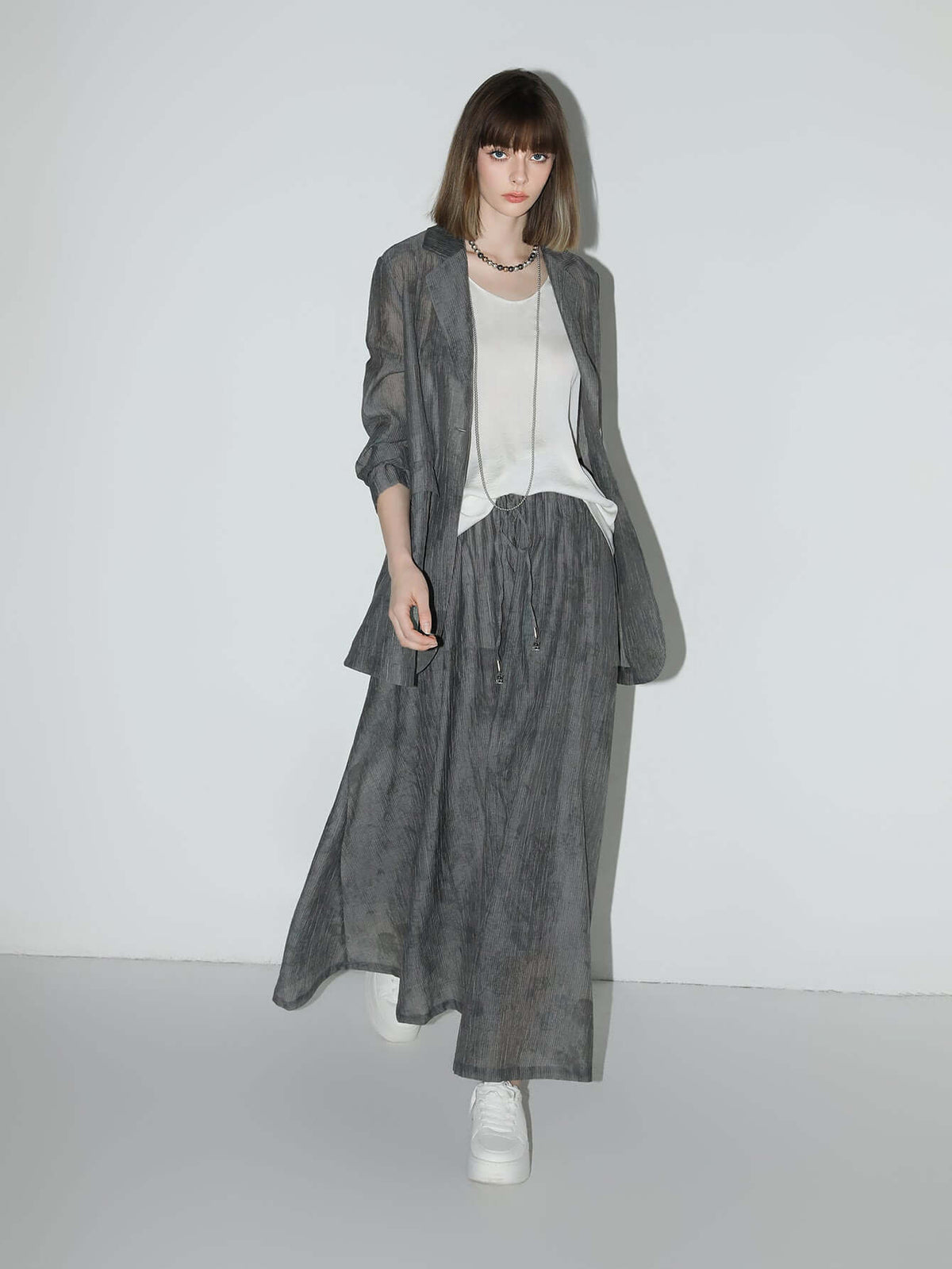 Ink-Washed Draped Striped Blazer-2